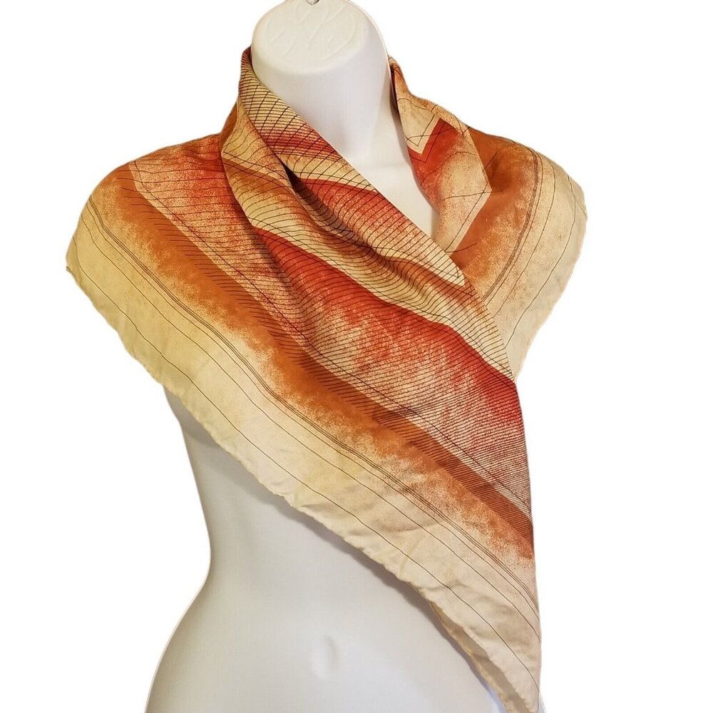Echo Vintage Silk Square Scarf Geometric Square Red Orange Stripes